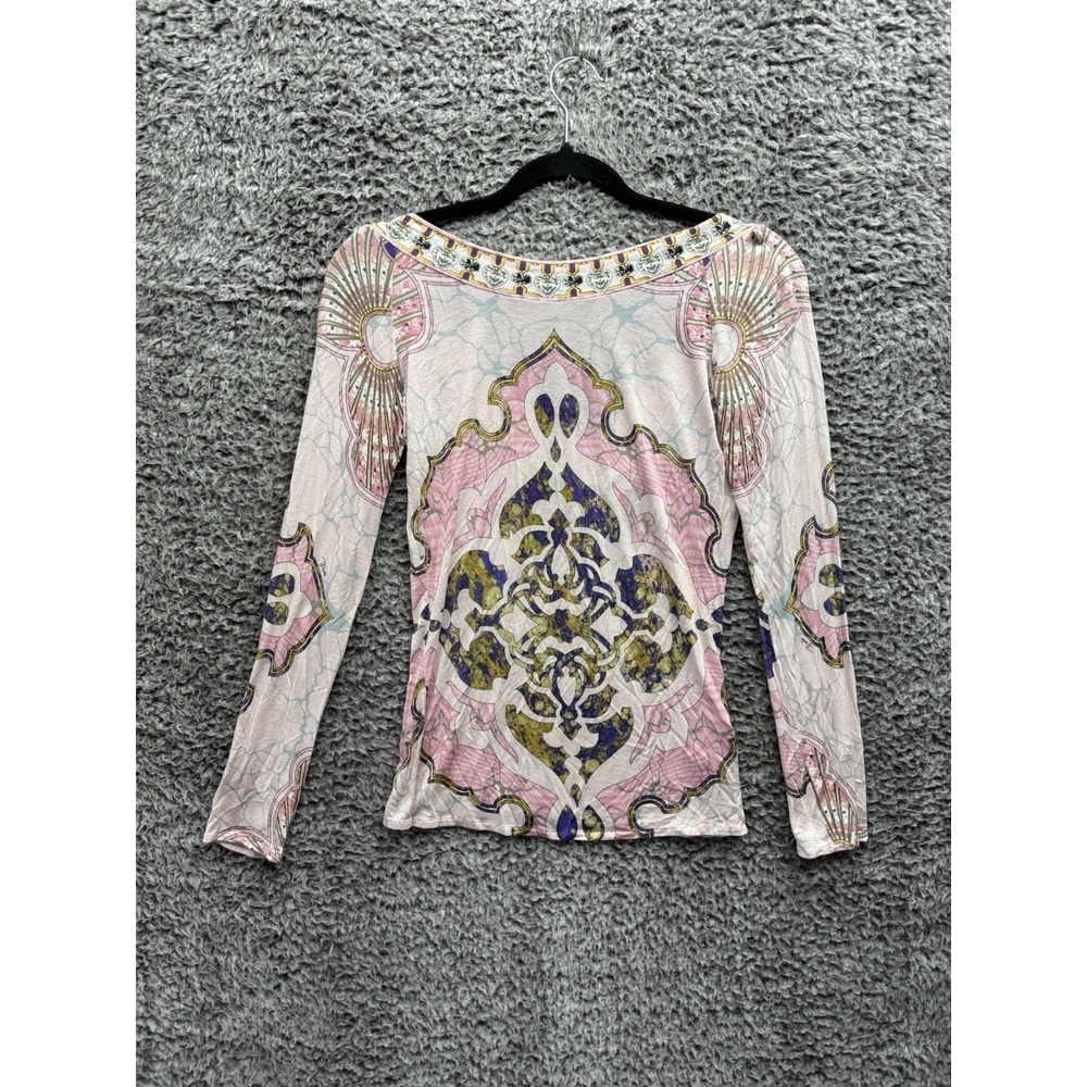 Emilio Pucci Pink, White & Gold Ornate Medallion Long-Sleeve Top